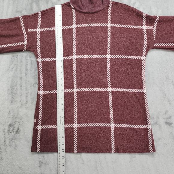 Maurices Top Womens XS Red White Felicity Windowpane Blouson Sleeve Stretch Knit - Picture 8 of 9